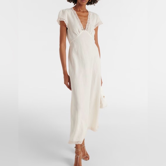 Rixo Clarice Lace-Trimmed Midi Dress - Picture 2 of 4